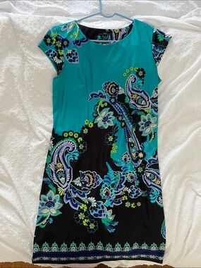 R&K Teal and Black Paisley Floral Shift Dress